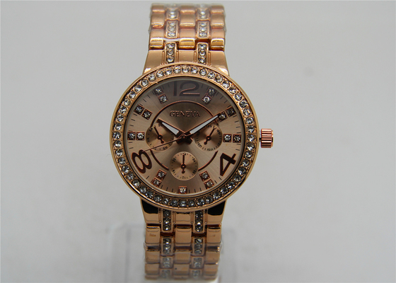 Lady Round Genuine Diamond Quartz Watch Waterproof For business