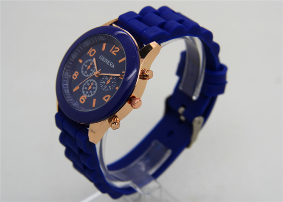Blue Business Silicone Gel Watches Round Shape Stainless steel Case