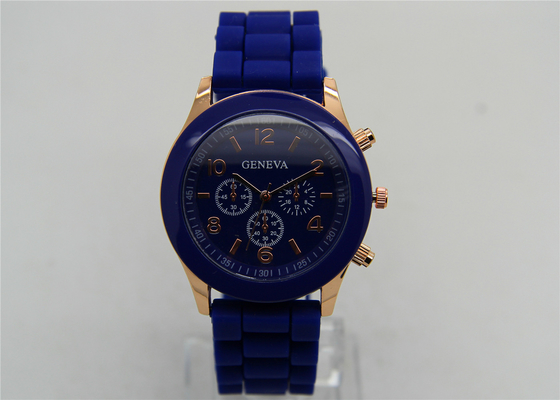 Blue Business Silicone Gel Watches Round Shape Stainless steel Case