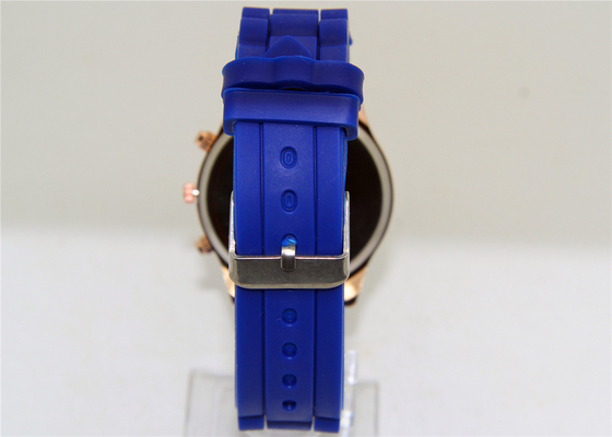 Blue Business Silicone Gel Watches Round Shape Stainless steel Case
