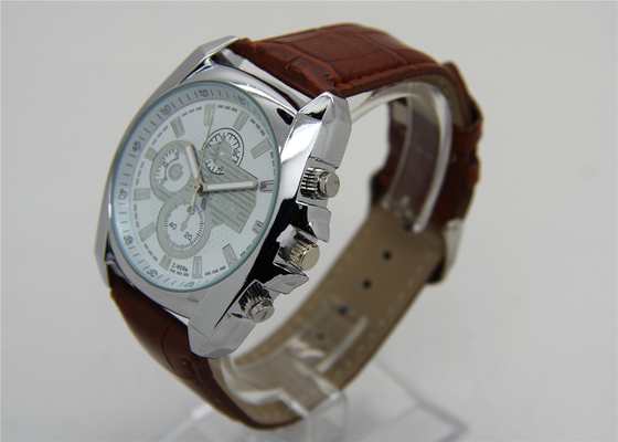 Luxury 22mm Brown Leather Strap Watches for men , 1ATM Waterproof