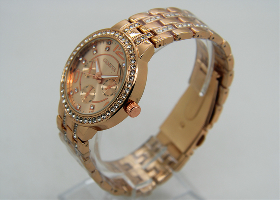 Lady Round Genuine Diamond Quartz Watch Waterproof For business
