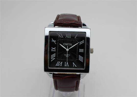 Square Gents Wrist Watches analog alloy leather strap Roman Number dial