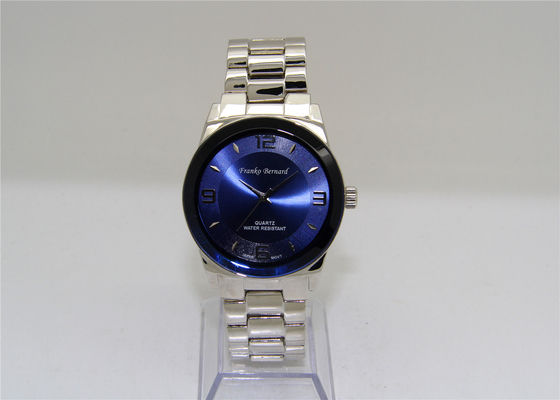 Business Brass Wrist Watch 30m Waterproof , flat raised with blue edge