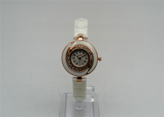 Ceramic Vogue Ladies Bracelet Watch round alloy case white resin outside