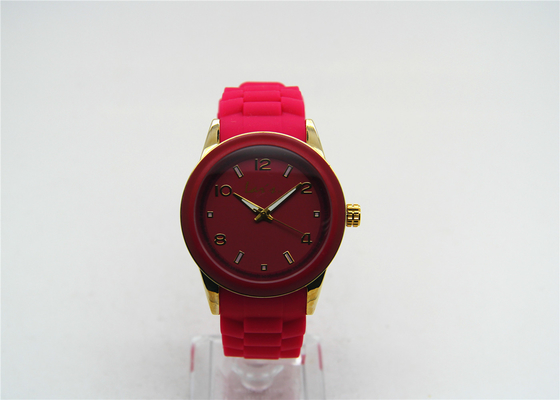 18K Gold Unisex Silicone Strap Watch alloy with rubber bezel luminous hands