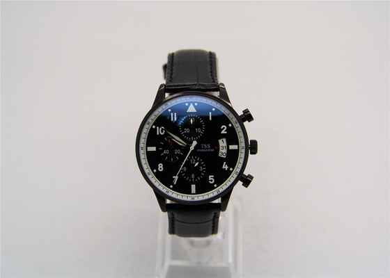 Japan Quartz movement 40MM black leather strap watches with brass